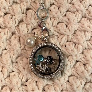 Origami Owl necklace, misc charms, silver